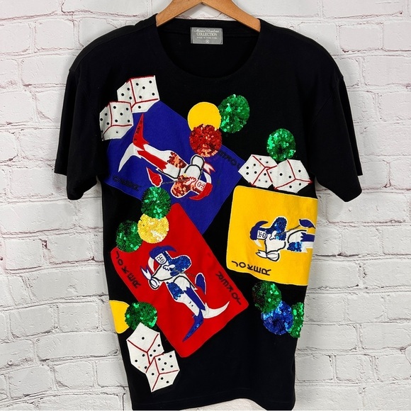 Vintage Black casino top size medium jester bling shiny Marisa Christina poker - Picture 1 of 10